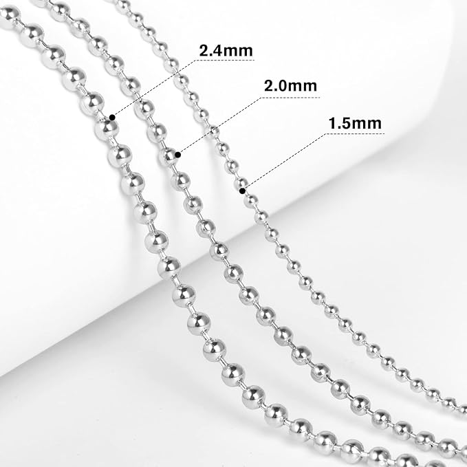 Cadikez Stainless Steel Ball Bead Chain [2.4mm/50Feet] Chains Spool with 30 PCS Connectors Supplies for Jewelry Making