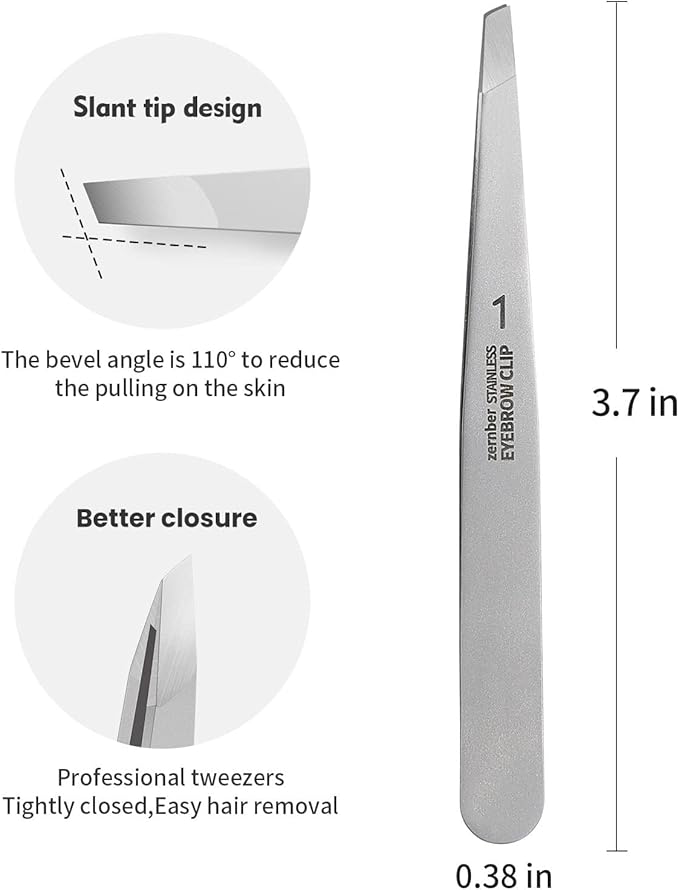 ZERNBER Eyebrow Hair Removal Tweezers, Slant Tweezer Handmade Professional Eyebrow Facial & Hair Remover Better closure Stainless Steel