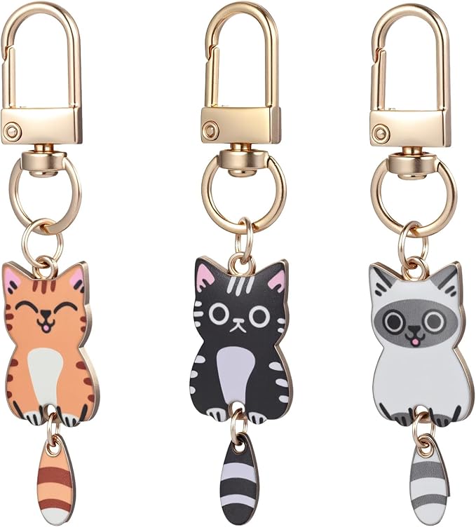 Ouligay 3PCS Cat Keychain Key Chains Women Cute Kawaii Key Chain Charms, Bag Charms for Handbags Colorful Keychains for Women, Girls, Teens