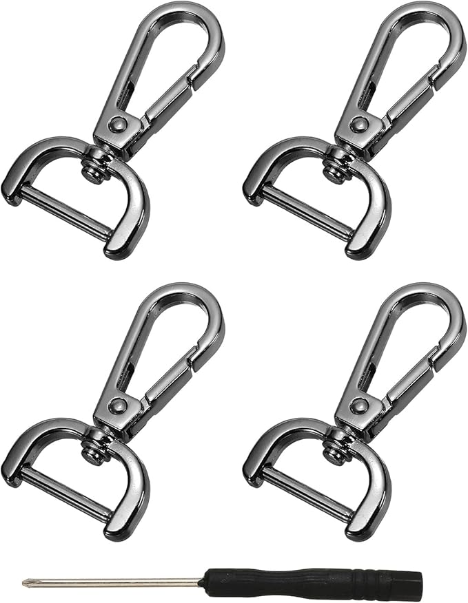YELARXI Swivel Clasps Hook, 3/4 Inch ID Detachable Snap Hook W/Screw Bar D Ring Claw Clasp with Screwdriver Fit for Lanyard Bag Leather Craft Purse Hardware DIY Bag (4 Pack, Black)