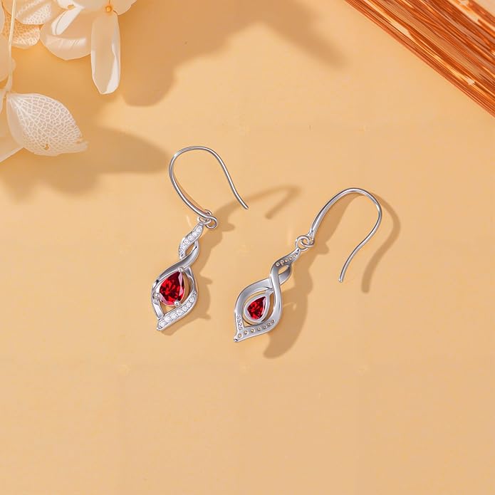 HPQQ Birthstone Earrings for Women 925 Sterling Silver Infinity Love Jewelry Valentines Day Birthday Gifts for Her Mom Wife Girlfriend