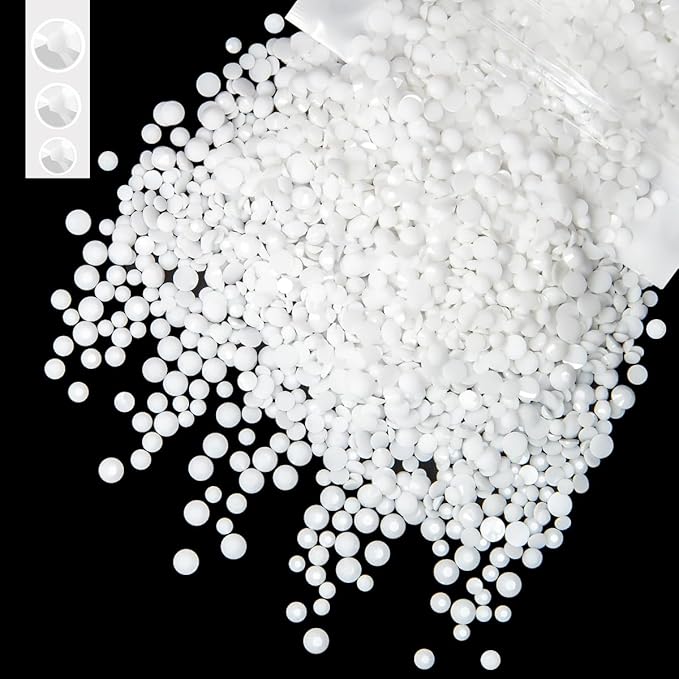 Pure White Resin Rhinestones for Crafting 3mm 4mm 5mm Mix Solid White Flatback Jelly Stones Bulk SS10 SS16 SS20 Diamonds Gems for Nails Face Eyes Makeup Tumblers Bottles Crafts Clothes Shoes