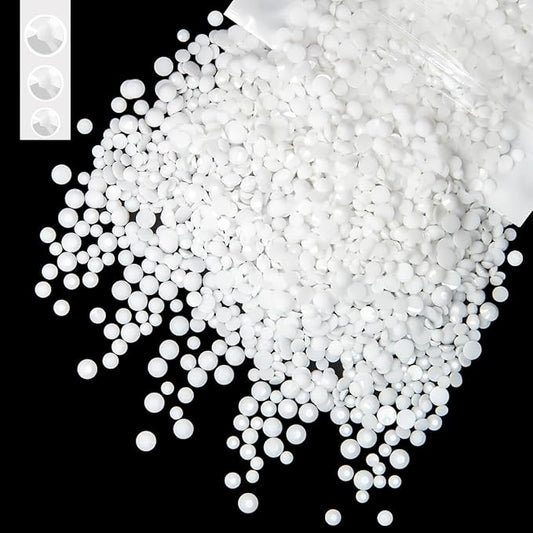 Pure White Resin Rhinestones for Crafting 3mm 4mm 5mm Mix Solid White Flatback Jelly Stones Bulk SS10 SS16 SS20 Diamonds Gems for Nails Face Eyes Makeup Tumblers Bottles Crafts Clothes Shoes