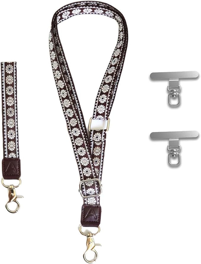 LEMEDE Wrist Keychain and Adjustable Phone Lanyard, Silver Hook Phone Crossbody Strap with 360° Rotating Phone Pads