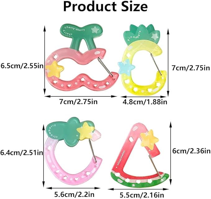 4 PCS Fruit Carabiner Clip for Keys, Cherry Acrylic Carabiner Keychain Accessories Watermelon Snap Hook Cute Keychain Carabiners Pineapple Strawberry Key Ring Clip Key Chain Hooks for Bag Charms