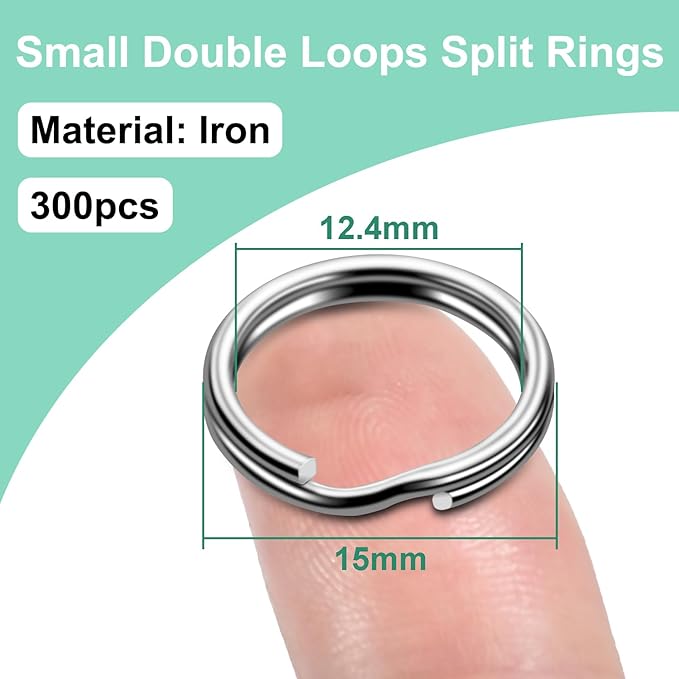 5/8" 300 PCS Silver Small Key Rings, Double Loops Split Rings Jewelry Making Metal Mini Key Ring for Keychian, Pet Collar Tag, Luggage Tag DIY Craft Hardware