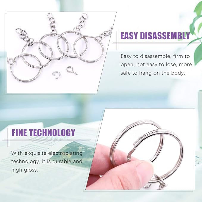 Swpeet 360Pcs 6/5" 30mm Sliver Key Chain Rings Kit, Including 120Pcs Keychain Rings with Chain and 120Pcs Jump Ring with 120Pcs Screw Eye Pins Bulk for Jewelry Findings Making (Sliver)