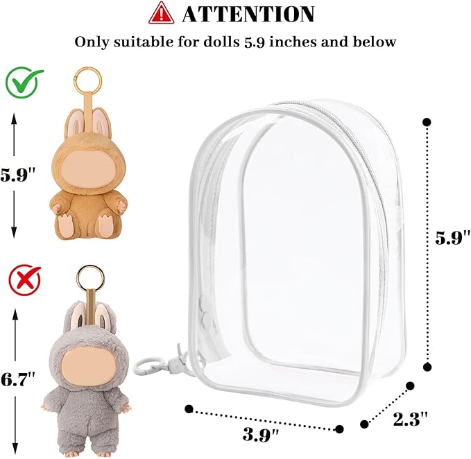 Protective Case for Plush Doll, Clear Hanging Display Cases, Crossbody Doll Storage Bag, PVC Storage Case Cover for Figures, Dolls (White)