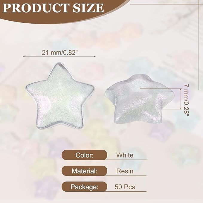 uxcell 50Pcs Flat Back Star Resin Charm, Glitter Star Charm Mini Bulk Beads Embellishments for DIY Crafts Hair Clips, Photo Frames, Phone Cases, Scrapbooking Decor, White