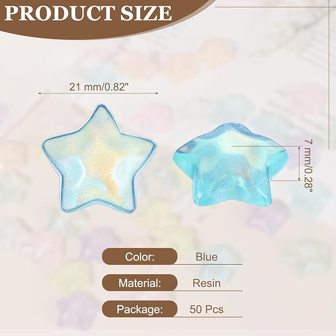 uxcell 50Pcs Flat Back Star Resin Charm, Glitter Star Charm Mini Bulk Beads Embellishments for DIY Crafts Hair Clips, Photo Frames, Phone Cases, Scrapbooking Decor, Blue