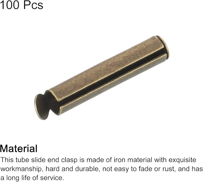 uxcell 100Pcs Slide on End Clasps, 20mm Tube Ball Bead Slider Crimp Ends for Multi-Strand DIY Craft Making, Bronze Tone