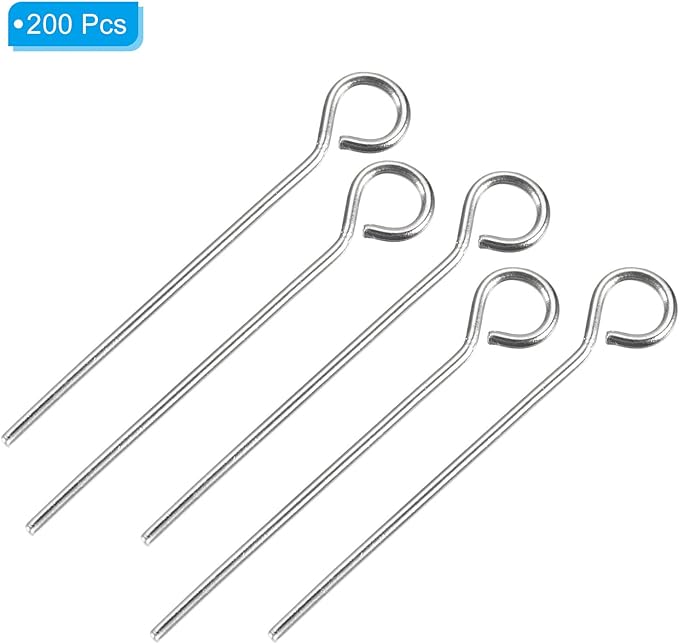 PATIKIL 200Pcs 304 Stainless Steel Jewelry Eye Pins 20mm 22 Gauge Silver Open Eye Pins for Jewelry Making DIY Craft Necklaces Bracelets Earrings