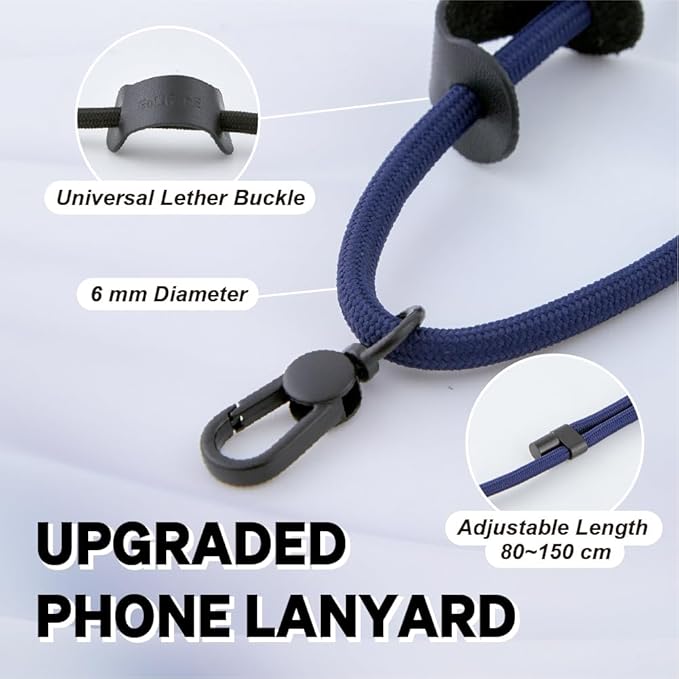 Universal Phone Lanyard, Anti-Theft Crossbody Strap for iPhone 16 Pro Max and Most Smartphones, Adjustable Cell Phone Neck Holder w/ 2 Non-Adhesive Tether Tabs for Men and Women, Navy/Black