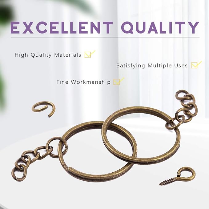 Swpeet 360Pcs 6/5" 30mm Bronze Key Chain Rings Kit, Including 120Pcs Keychain Rings with Chain and 120Pcs Jump Ring with 120Pcs Screw Eye Pins Bulk for Jewelry Findings Making (Bronze)