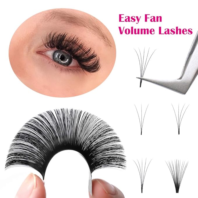 Mega Volume Lash Extensions 0.03-0.10mm C D CC DD L Curl 8-30mm Length Easy Fan Volume Lashes Self Fanning Eyelash Extensions 2D-20D (0.03-CC, 9-17mm Mix)