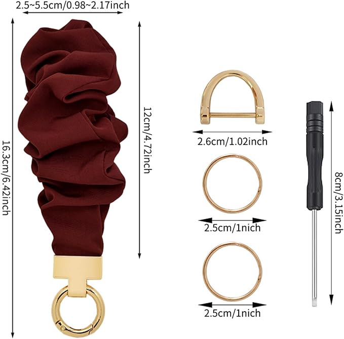 Scrunchie Wristlet Keychain for Women Men, Cute Stretchy Wrist KeyChain for Car Keys with 3 Keyrings and 1 D ring
