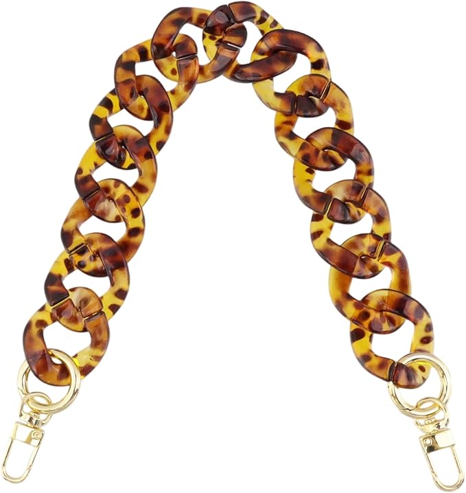 Acrylic Leopard Print Loop Fastener Bag Chain Handbags Chain Strap Purse Wallet Handle for DIY Crafts Purse Bags, 15.35"
