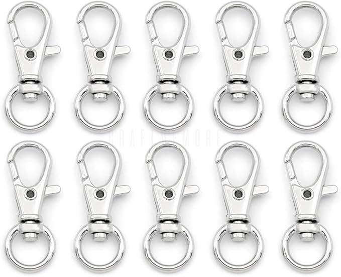 CRAFTMEMORE 50 pcs Swivel Clasps Lanyard Clips Snap Hook Metal Lobster Claw Clasp PLTN (Silver)