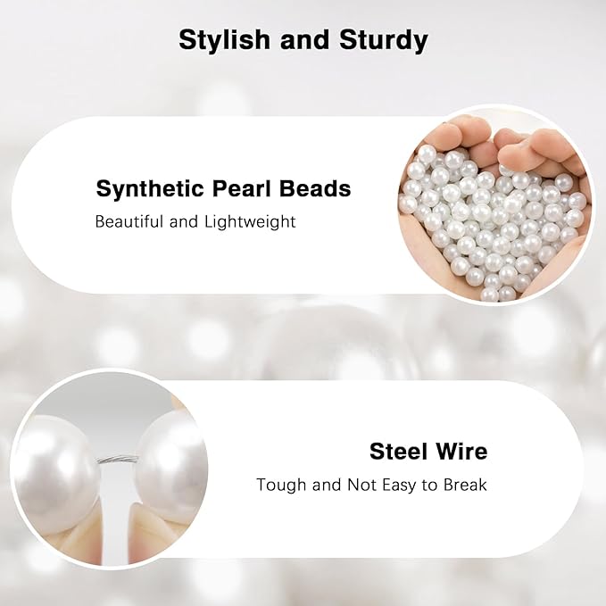 MoKo Universal Phone Lanyard, Pearl Beaded Cell Phone Chain Crossbody Strap Anti-Theft Detachable Women Cellphone Lanyards Around The Neck with Patches for iPhone, Most Smartphones - White