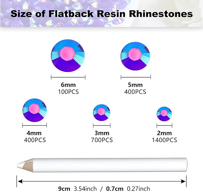 3000PCS Resin Flatback Rhinestone, 2mm 3mm 4mm 5mm 6mm Dark Purple AB Flatback Jelly Resin Rhinestones for Tumblers, Mugs, Bottles, Craft Decoration, Loose Bling Glitter Gem Stone
