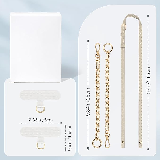 TiMOVO 2-in-1 Phone Lanyard Crossbody, Adjustable Phone Strap for Most Smartphones, PU Strap Combo with Metal Chain for Women