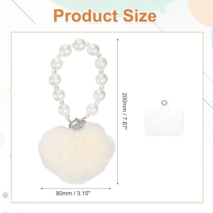 uxcell Heart Plush Keychain, Beaded Rabbit Hair Fur Pom Bag Charm Cute for Car Keyring, Bag Decorations, Handbag Buckle