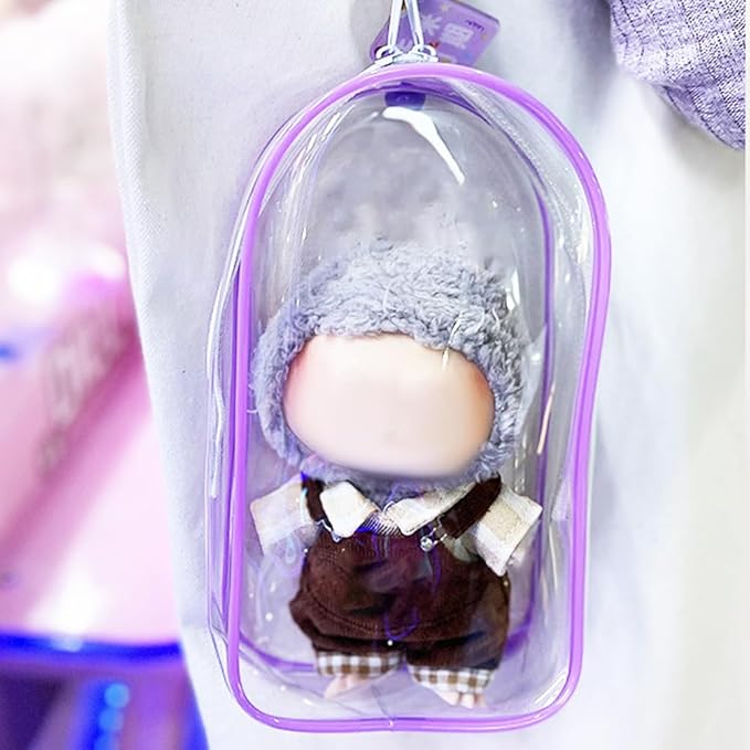 Clear Figure Display Bag with Keychain, Clear Keychain Pouch Mini Carrying Case Keychain Charms Hanging Blind Box Display Case for Collectibles Dolls