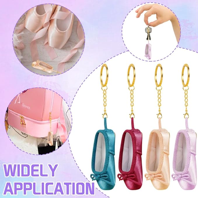 BAOZOON 4 Pcs Mini Pointe Shoes Keychains Miniature Ballet Shoes Keyring Handmade Shoe Charm Pendant Gift for Dance Lovers