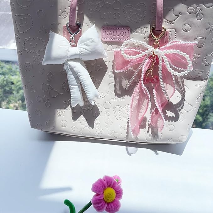 Pink Bow Keychain Bag Charms Y2K Bowknot Plaid Keychains Coquette Aesthetic Purse Handbag Backpacks Charms