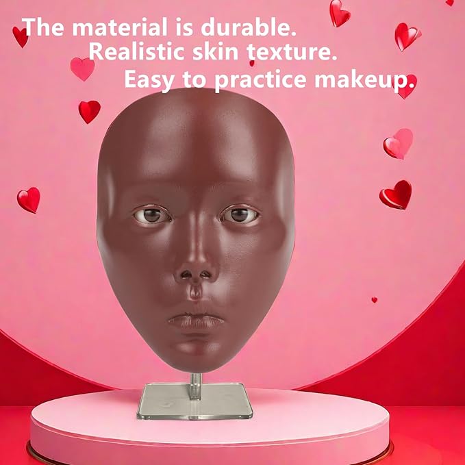 Lifelike Makeup Mannequin Face with Practice Board, Silicone Full Face Practice Eyelash Eye Shadow, for Emerging Makeup Artist, Girl's Gift, Reusable