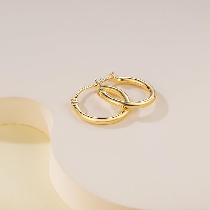 14K Gold Hoop Earrings, Huggie Hoop Earrings for Women, Hypoallergenic Lightweight Small Hoop Earring for Womens 14mm/16mm/18mm
