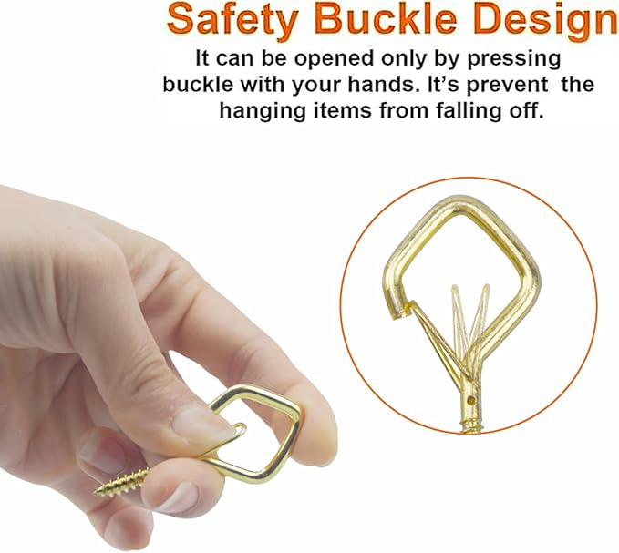 10 PCS Eye Screw Hooks for Hanging Heavy Duty with Safety Buckle.Metal Ceiling Hooks for Hanging Plants,Cup,Wind Chime,Bird Feeders,christmas String Lights at Indoor&Outdoor,2.36 Inch(No Drill Bit)