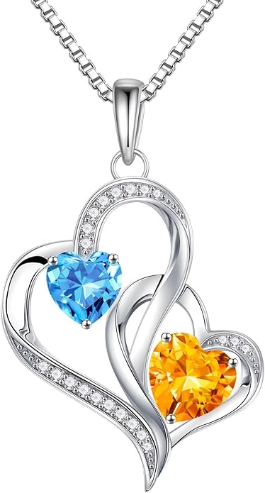 Iefil Valentines Day Gifts for Her, Birthstone Necklace for Women, 925 Sterling Silver Double Birthstone Necklace | Anniversary Birthday Gifts | Personalized Jewelry Gift for Wife Mom Girlfriend