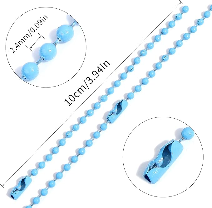 Lemonkey 20Pcs Ball Beads Chains Bulk,Blue Keychains Rings Metal Chains,4 Inch Dog Tag Metal Small Chains with Connectors for Hanging Decoration