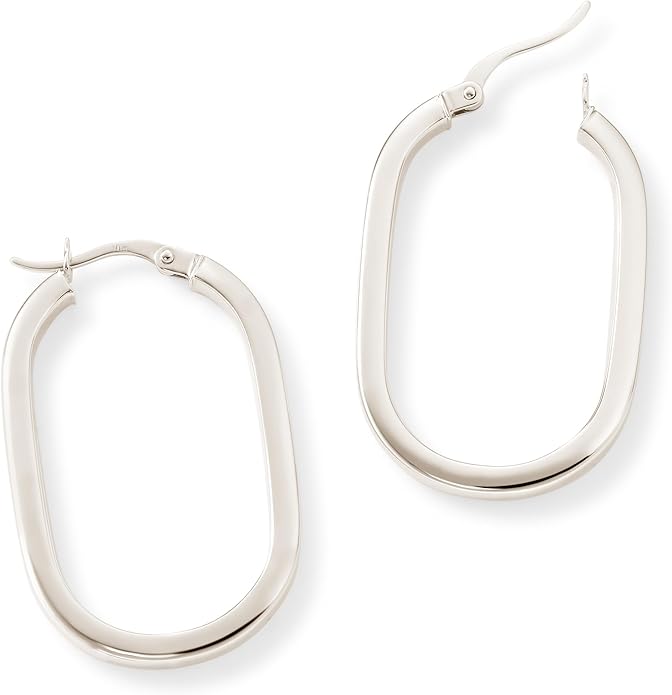 Gold Oval Tube Hoop Earrings for Women – High Polish Finish, Lightweight Hollow Design, 10K or 14K Real Gold