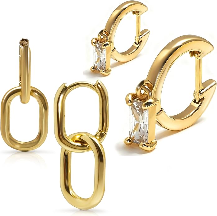 Gold Earrings for Women Trendy, Chunky Gold Huggie Stud Hoop Hypoallergenic Earrings, Jewelry Gifts for Best Friend