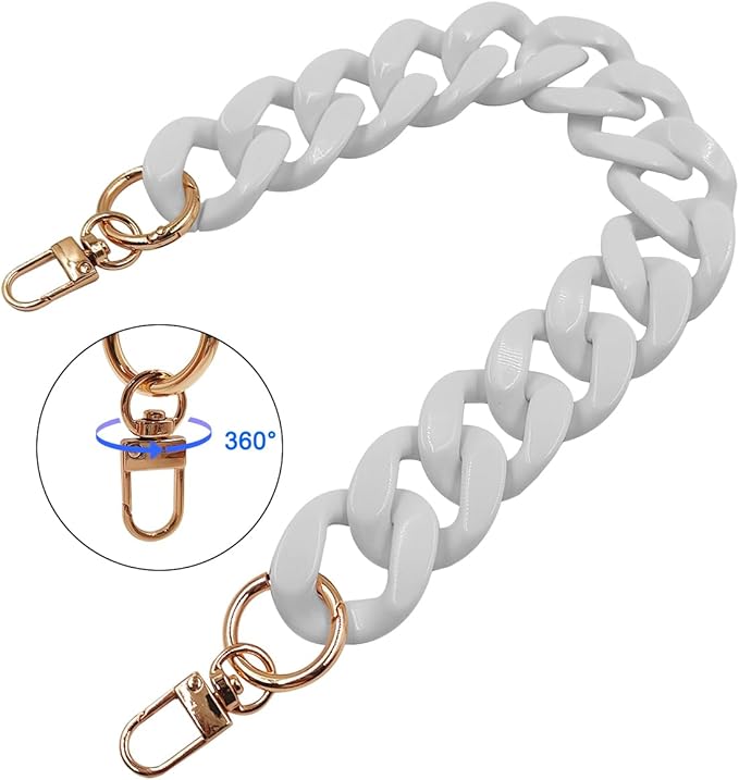 2 PCS Large Flat Chain Strap, White Acrylic Chain 15.7inch Handbag Strap and 23.5inch Replacement Shoulder Straps, Detachable Purse Chain for Tote Bags, Clutches, DIY Craft