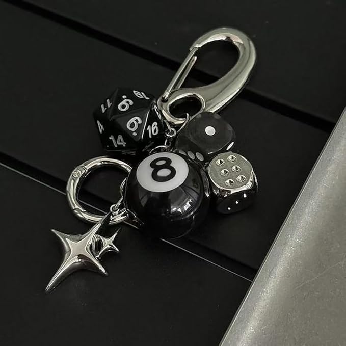 8 Ball Keychain Y2K Star Dice Billiards Keychin Lucky 8 ball Keychain Bag backpack Purse Charm (8 ball)