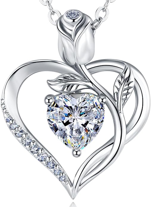 1.2CT Rose Heart Necklace Option of Moissanite or Lab-Grown Sapphire Ruby Emerald&More Necklace for Women Birthstone Girlfriend Necklace S925 Sterling Silver 18K White/Rose Gold Plated D Color VVS1 Gift for Wife Mother Daughter for Birthday Anniversary...