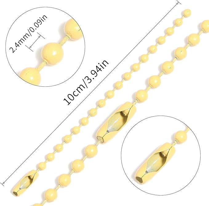 Lemonkey 20Pcs Ball Beads Chains Bulk,Yellow Keychains Metal Rings,4 Inch Dog Tag Metal Small Chains with Connectors for Hanging Decoration