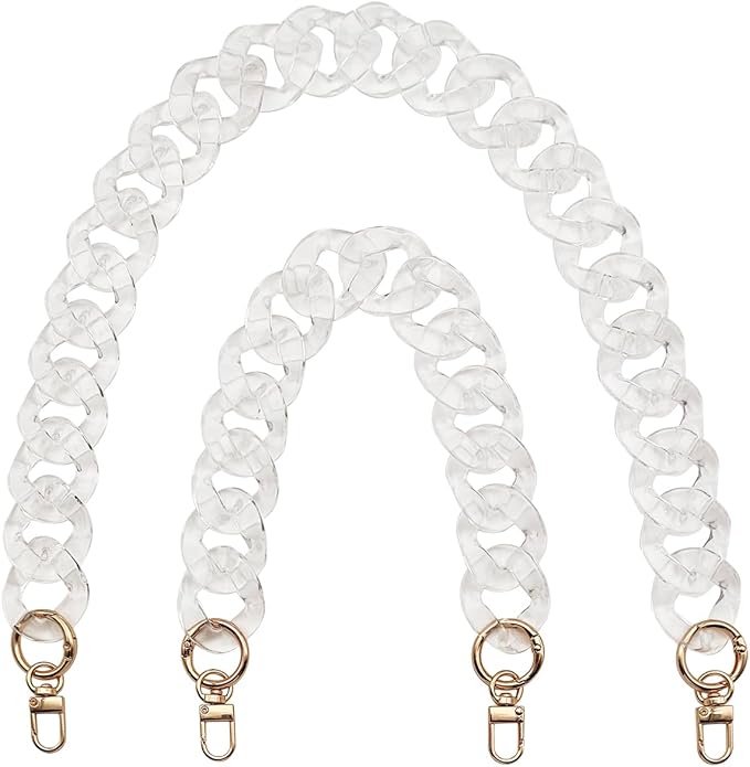 DaKuan 2 PCS Clear Flat Chain Strap, Transparent Acrylic Handbag Strap Replacement, DIY Bag Chain 16" & 23.5", 1.6" Wide