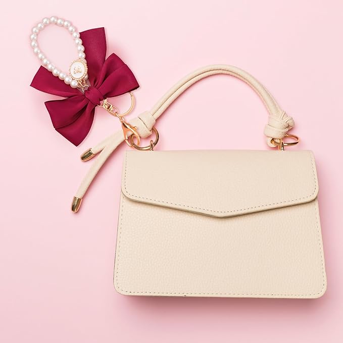 Joez Wonderful Pearl Bow Keychain, Cute Pink Bowknot & Pearl Keyring Charms, Aesthetic Keychain