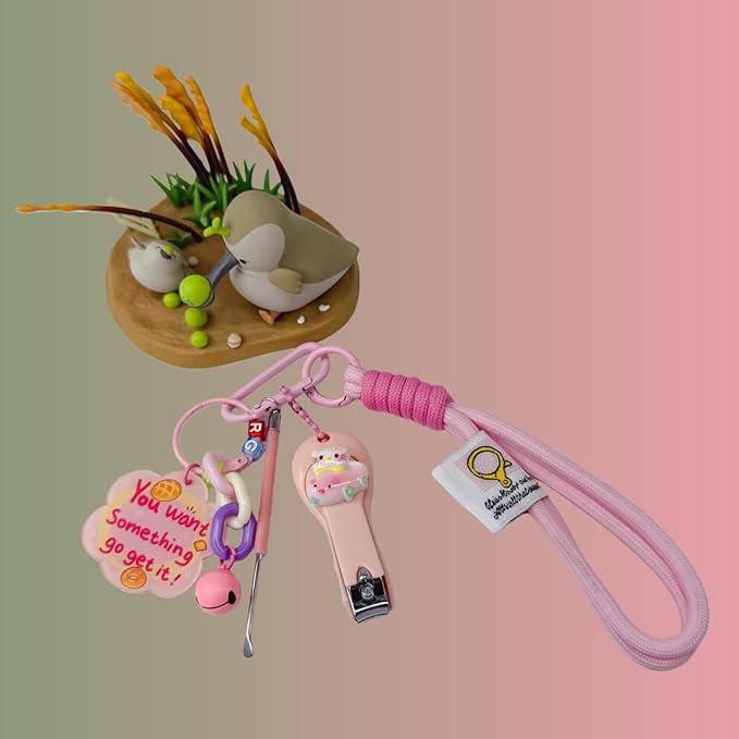 Cute Keychain with Nail Clipper Ear Pick for Women Girls Cute Key Chain Wristlet Cartoon Keychain Lanyard