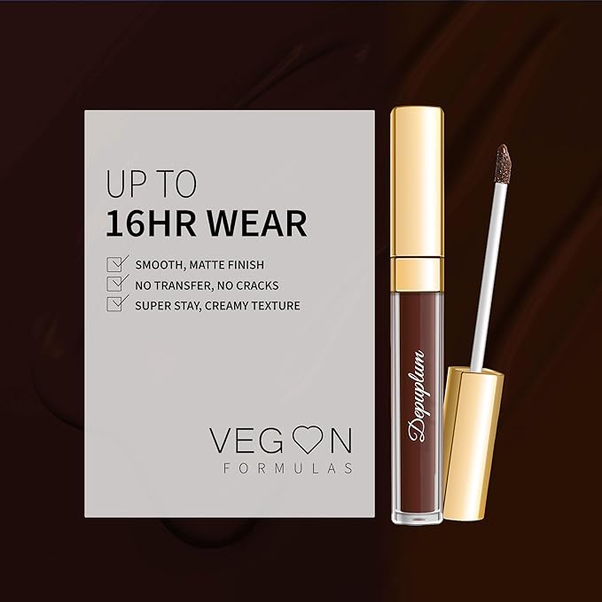 Dark Brown Lipstick Matte for Women Color Stay Long Lasting Lipstick Smudgeproof Liquid Lipsticks Cruelty Free Lip Color, DM15 Chocolate
