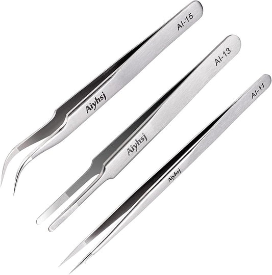 3PCS Precision Tweezers Set, Upgraded High-end Stainless Steel of Tweezer for Craft, Electronics, Soldering, Model, Laboratory Work, Jewelry-Making
