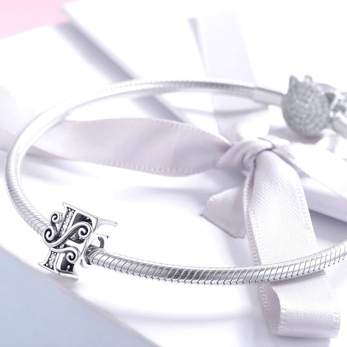 925 Sterling Silver Letter Charms for Pandora Bracelets Alphabet Initial Charms Beads Birthday Christmas Jewelry Gift for Women