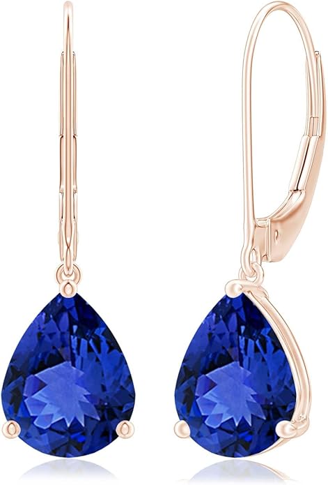 ANGARA Natural Tanzanite Earrings for Women | Solitaire Pear-Shaped Tanzanite Leverback Earrings in 14K Solid Gold/Platinum | December Birthday, Anniversary, Gemstone Jewellery Gift