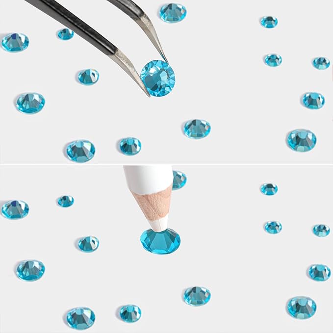 Beadsland Flat Back Crystal Rhinestones Round Gems for Nail Art and Craft Glue Fix, Aquamarine, 10mm, SS50/144pcs