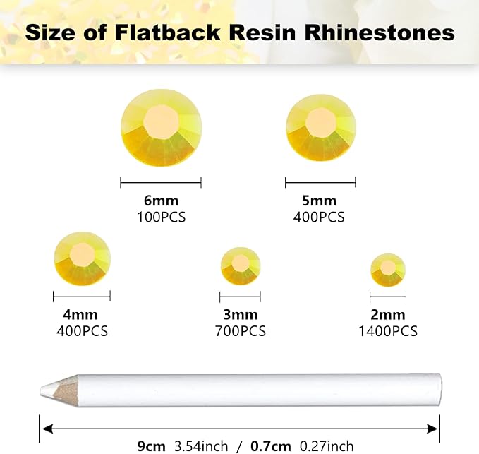3000PCS Resin Flatback Rhinestone, 2mm 3mm 4mm 5mm 6mm Topaz AB Flatback Jelly Resin Rhinestones for Tumblers, Mugs, Bottles, Craft Decoration, Loose Bling Glitter Gem Stone