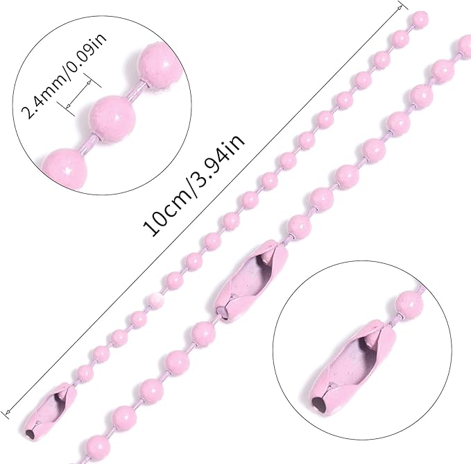 Lemonkey 100Pcs Ball Beads Chains Bulk,Pink Keychains Rings Metal Chains,4 Inch Dog Tag Metal Small Chains with Connectors for Hanging Decoration